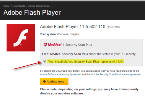 Adobe Flash Upgrade pushes McAfee scan
