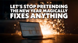 Laptop with sparks and motivational text