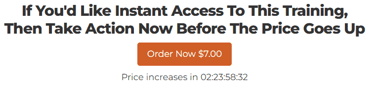 Dynamic URL Order Button 1 Dynamic URL Order Button in use: an Order Now $7.00 button with a countdown reading Price increases in 02:23:58:32